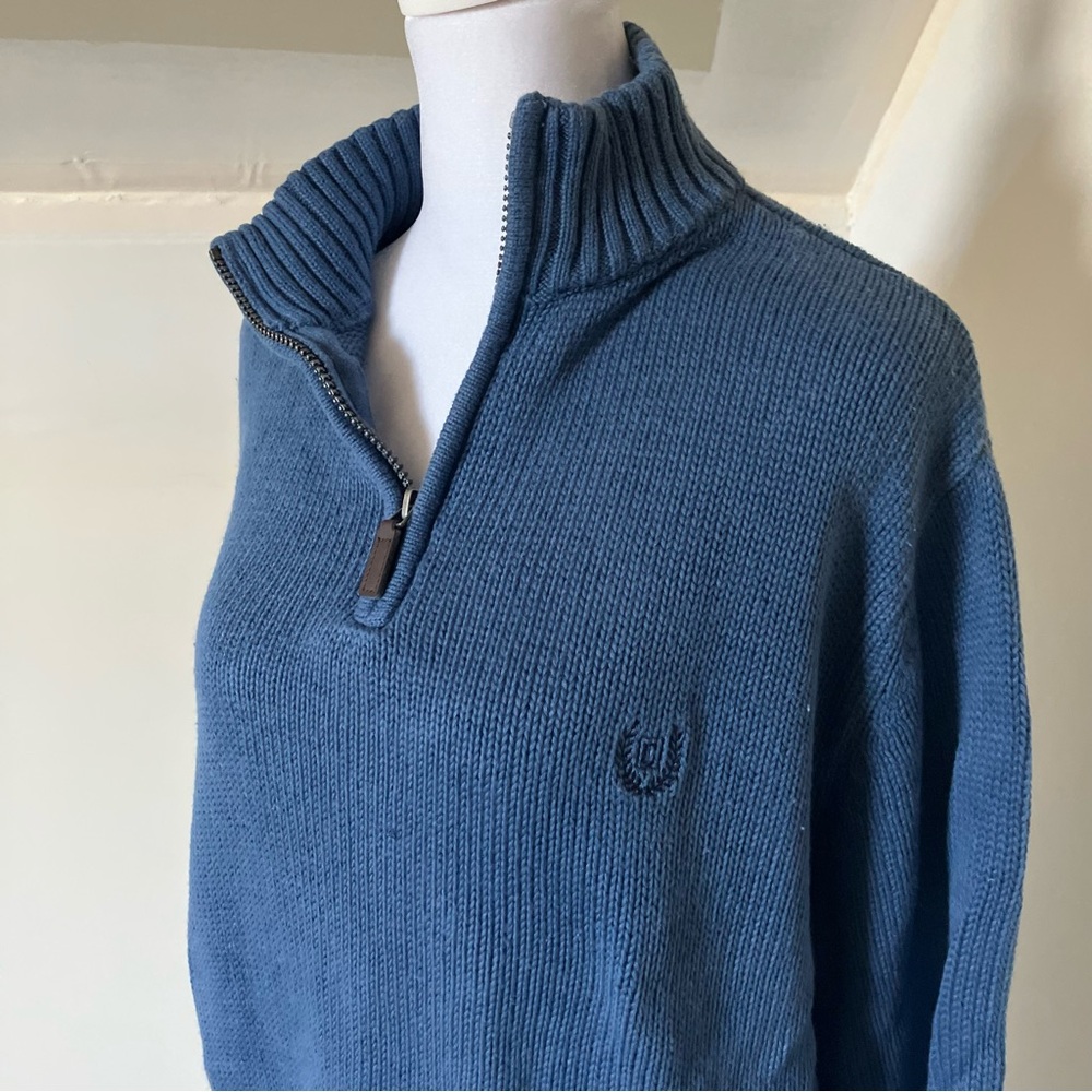Chaps Mens Blue Knit Long Sleeve Quarter Zip V neck Sweater size Medium - Picture 5 of 7
